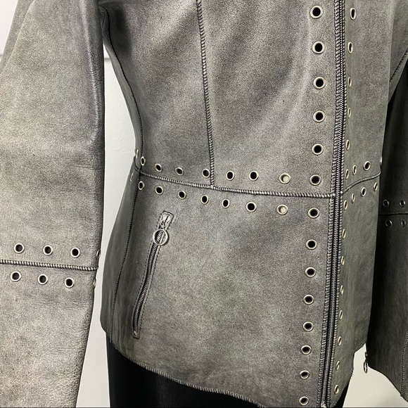 * Estrella G Made in Spain Edgy Leather Jacket Size 42  Grommets - Picture 14 of 16